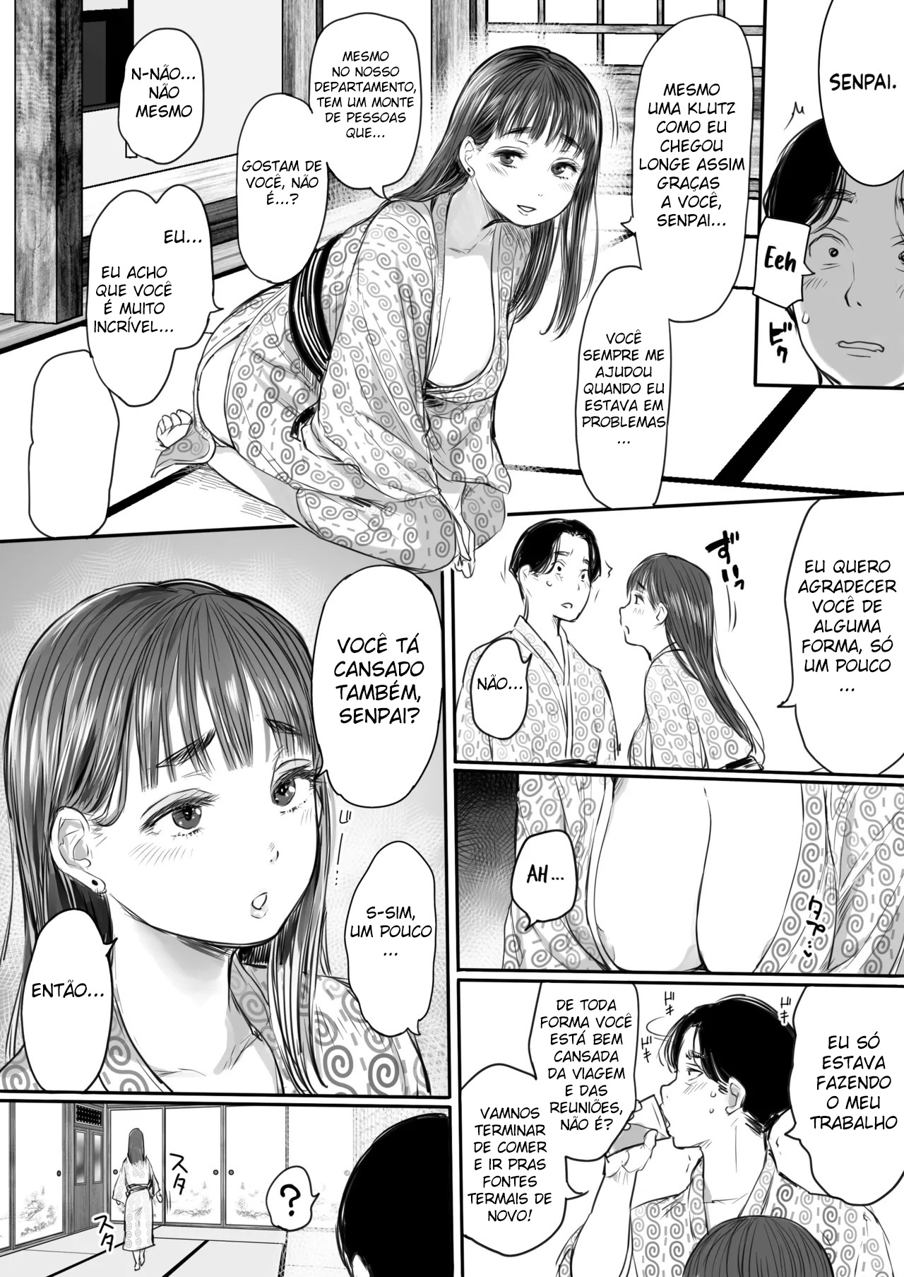 Viagem de Trabalho, Dividindo o Quarto Com a Colega Mais Nova ~ Uma Noite Em Que Fui Drenado Até o Fim Pela Novata Usando Yukata — página 16
